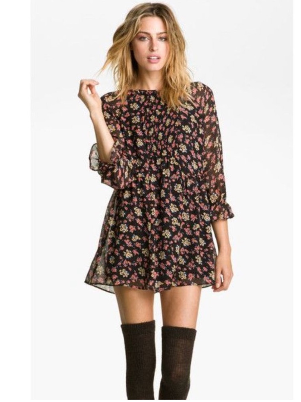 Free People Doll Pants Mini Dress Tunic Ditsy Floral Smocked 4